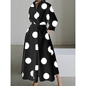 economico Abito a Strisce e Geometrico-Per donna Mini abito Abito Camicia Vestito Casual Abito a trapezio Moda Moderno Quotidiano Vacanza Uscire Vestibilità regolare A Pois Lettera Manica Lunga Colletto a Camicia Bianco e nero Nero Bianco
