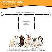 halpa Koiran tarvikkeet matkalle-kuorma-auton lavan koiranhihna kahdelle koiralle, räikkäkiristys säädettävä kaksinkertainen turvallinen kuorma-auton lavan koiranhihnajärjestelmä lava-autoihin, katumaastureihin ja henkilöautoihin