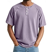 cheap Casual Henley Tee-SoftFade™ Men's Tee Cotton T Shirt Washed Shirt Short Sleeve Henley Summer Spring Solid Color Plain Vintage Designer Casual Faded Buttons Casual Daily Outdoor Gray Top Tee for Men