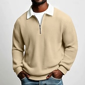 abordables Polo clásico para hombre-Hombre Camisetas polo con diseño de gofre Con Texturas Casual Calle Cuello Vuelto Manga Larga Moda Ocio Bloque de color Cerrar Retazos Otoño Primavera &amp; Otoño Todas las Temporadas Ajuste regular