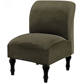 cheap Futon Sofa Cover-Velvet Armless Accent Chair Cover, Soft Stretch Accent Chair Slipcovers Without Arms Removable Armless Chair Furniture Protector Covers for Living Room/Dining Room/Hotel