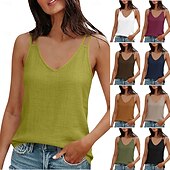 olcso Alapvető műszálas ingek-Női Nyári felsők Zsinór Tömör szín Elegáns Tropikus Napi Ujjatlan Ujjatlan V-alakú Normál felsők Napi Munka Szabadság Fűzöld Fekete Fehér Világoszöld Rubin Nyár Tavasz Ősz