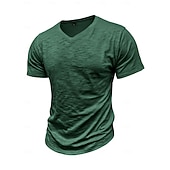 billige grunnleggende t-skjorter-Herre T-skjorte 100 % bomulls-T-skjorte Kort Erme V-hals Sommer Vår &amp; Vinter عادي Pit Strip Mote Designer Grunnleggende Grunnleggende Myk Avslappet Feriereise Gate Svart Stein Grønn Topp T-skjorte