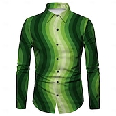  St.Patrick 2026 Retro Vintage 1970s Shirt Aloha Shirt Long Sleeves Hippie Fancy Dress Men's Masquerade 4th of July Party Festival Adults' Shirt