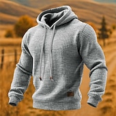 preiswerte Basic-Hoodies für Herren-Herren Kapuzensweatshirt Waffle Kapuzensweatshirt Pullover Kapuzensweatshirt Aprikose Weinrot Schwarz Weiß Gelb Mit Kapuze Einfach Strukturiert Lässig Täglich Sport &amp; Outdoor Streetwear Cool