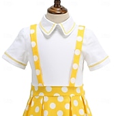 preiswerte Kleider-Vintage inspiriert Midlänge A-Linie Kleid Swing-Kleid Kurze Ärmel Tupfen A-Linie Kostüm Mädchen Kindertag Maskerade Urlaub Alltagskleidung Kinder Kleid Abschlussballkleider Sommer Frühling