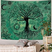 preiswerte Wandteppiche-Wandteppich mit Lebensbaum-Motiv aus Buntglas im Mosaikstil, farbenfrohe und lebendige Kunst, Heimdekoration für Wohnzimmer und Schlafzimmer, großes Stoffposter