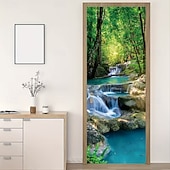 economico Striscioni per Garage e Porte-Tenda da ingresso con vista realistica della natura, da appendere alla parete per l'ingresso del portico, con banner per porta da giardino giapponese in 3D, scena con cascata e laghetto koi.