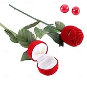cheap Event &amp; Party Supplies-1PC Flocked Rose Ring Box Long Root Rose Creative Red Rose Flower Ring Display Box Proposal Engagement Anniversary Romantic Gift Box Wedding Jewelry Display Storage
