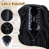 baratos Rabos-de-Cavalo-Aplique de rabo de cavalo longo, preto e cacheado, com presilha e cordão, 66 cm (26 polegadas), sintético, em camadas e com volume, para mulheres.