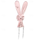 billiga påsk-Påsk stolsöverdrag med kaninöron, söta rosa påskhare med rosett och ryggstöd, avtagbara stretchöverdrag för kaninstolar, perfekt för påskmatbord, restaurangfestdekor