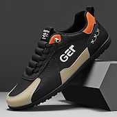 levne Pohodlné šněrovací boty-Pánské černo-béžové golfové tenisky, sportovní a pohodlné, ideální na golfová hřiště a aktivní pobyty