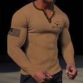 economico Animale-Per uomo Grafico Cowboy Maglia Henley Maglietta a nido d'ape Manica Lunga Stampa 3D Moda Designer Semplice Sport all'Aperto Ferie Festival Primavera &amp; Autunno Nero Bianco Marrone Verde Henley