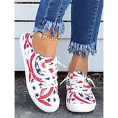  Η 250η Επέτειος των Ηνωμένων Πολιτειών Γυναικεία Sneakers με Εκτύπωση Σημαίας ΗΠΑ – Κλασικά Παπούτσια Canvas με Δέσιμο και Μαλακό Πάτο για Πατριωτικό Στυλ Παρελάσεις Φεστιβάλ Βόλτες και Καθημερινή