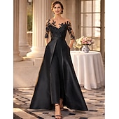 رخيصةأون بدلات الأم-أفرول طول الأرض فستان أم العروس 3/4 الكم جوهرة أنيق حفلة ضيف حفل زفاف حفلة الزفاف ساتان مع زينة لون صلب