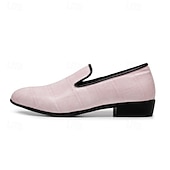 abordables Mocasines-Mocasines de vestir para hombre en rosa claro con relieve de cocodrilo, diseño minimalista sin cordones, estilo elegante y refinado, ideales para bodas y ocasiones formales.