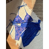 preiswerte 3-teiliges Bikini-Set-Damen Badeanzug Bikini Dreiteilig Rock Bademode Schlank Rückenfrei Urlaub Strandbekleidung Einfarbig Neckholder Ärmellos Badeanzüge