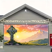 tanie Banery garażowe i drzwiowe-Dzień Św. Patryka gobelin Osłona bramy garażowej Duży wiszący Krzyż celtycki Śłodkie 3D Sceniczny Impreza Obuwie turystyczne Motyw świąteczny Tła do zdjęć Podwórze Wystrój domu