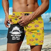 ieftine Print oceanic-Bărbați Rechin Creaturi marine Argou amuzant Pantaloni scurți căptușiți Pantaloni scurți de baie 2 în 1 Pantaloni Scurți de Înot Talie medie Hawaiană Concediu Buzunare laterale Cu căptușeală de