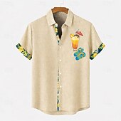 voordelige Klassiek-Voor heren Linnen overhemd Zomer overhemd Strand Kleding Overhemd met knopen Slippers Strand Vakantie blauw Blozend Roze Groen Khaki Korte mouw Strijkijzer Zomer Lente Kleding Kleurenblok
