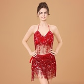 cheap Tops &amp; Sets-Samba Dancewear Purple Sequin Tassel Belly Dance Setl Performance Costume