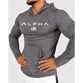 voordelige Hardloop T-shirts en Tanktops-Voor heren Brief Hardloopshirt Compressieshirt Lente Herfst Lange mouw Sneldrogend Compressie Vochtregelerend Sportschooltraining Actieve training Oefening Zwart Grijs Sportkleding Sportkleding