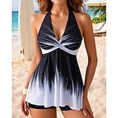 preiswerte Surfen Tankinis &amp; Bikinis-Damen Badeanzug Tankini 2 Teile Bedruckt Boyleg Schnelltrocknend Elastisch Ärmellos Bademode Badeanzug Surfen Strand Schwimmen Sommer