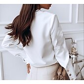 baratos Blusas Simples-Mulheres Saia camisa de botão Blusa Patchwork Botões Côr Sólida Tecido Elegante à moda Clássico Manga Longa Colarinho Chinês Tops regulares Diário Trabalho Para Noite Branco Verão Primavera Outono