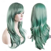 baratos Perucas de festa-Perucas da Moda de 28 Polegadas Cabelo Longo Ondulado e Cacheado (Cinza Verde)
