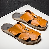 economico Sandali casual-sandali da uomo in similpelle marrone, tomaia cucita a mano, plantare comodo, stile casual rilassato, adatti per il tempo libero estivo e per l'uso interno