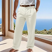 billiga Semester-Herr Byxor av linne i bomull Långbyxor Sommarbyxor Säckiga byxor Strandbyxor Ficka Ensfärgat Komfort Andningsfunktion Fullängd Ledigt Dagligen Utomhus Semester Mode Blå Svart Oelastisk