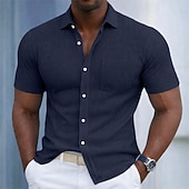  Men's Shirt Texture Casual Shirt Corduroy Shirt Button Up Shirt Black White Burgundy Navy Blue Military Green Short Sleeve Plain Shirt Collar Casual Daily Front Pocket Clothing Apparel Elegant