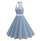 cheap Dresses-1950s Retro Vintage Rockabilly Midi Swing Dress Flare Dress Sleeveless Polka dots Fit &amp; Flare Swing Fancy Dress Women's Carnival Valentine's Day Masquerade Vacation Dailywear Bachelorette Party