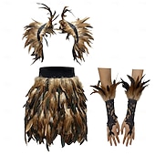 economico Accessori-Accessori Samba Carnevale 2026 Rio Carnevale 3 pezzi Set Costume Donna Piume Rosse Mantello Gothic Gonna Mini  Guanti di Pizzo Costume per Festival in Brasile