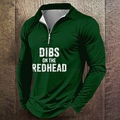  St Patrick's Day Men's Zip Polo Shirts Long Sleeve Polo Shirts Lapel Casual Outdoor Festival Outfit 3D Print Spring Fall Black Dark Green Green