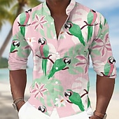 economico Uccelli &amp; Animali-Per uomo Fiori tropicali Pappagallo Foglia di palma Camicia Camicie hawaiane Camicia con colletto alla coreana Manica Lunga Hawaiano Casuale Vacanza Primavera Autunno Collo alla coreana Colletto alla