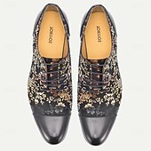 Χαμηλού Κόστους Βασικά Παπούτσια-Κομψά ανδρικά δερμάτινα νυφικά παπούτσια - μαύρα με χρυσό φλοράλ μοτίβο, υποδήματα υψηλής ποιότητας για γάμους και επίσημες γιορτές