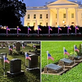  Amerikanske flagg solcelledrevne hagelys, LED 7 fargeskiftende amerikansk flagg landskapslys, 4. juli utendørs dekor stjerne solcelledrevne stakelys for hage terrasse gangvei sti