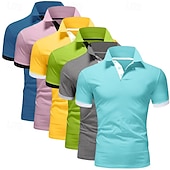 cheap Men's Classic Polo-6PCS Men's Polo Golf Shirt Casual Sports Classic Short Sleeve Basic Solid Color Plain 6-Piece Multi-pack Summer Spring All Seasons Regular Fit Polo