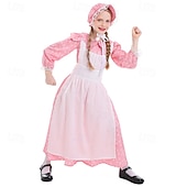  250º Aniversario de EE. UU. Siglo 19 década de 1800 Vestido de la pradera Conjunto de gorro y delantal Larga Chica pionera Colonial Pionero Guerra Revolucionaria Floral Disfraz Chica Víspera de Todos