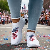 cheap Women Shoes-Women's USA Flag Graphic Slip-On Sneakers - Cushioned Breathable Athletic Shoes, Patriotic Sport Casual Style for Parades, USA, Travel &amp; Daily Wear