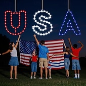  Et sett med 3-pakning med vinduslysdekorasjoner i stil med 4. juli, batteridrevet rød, hvit og blå, opplyst med amerikansk flagg og sugekopp til 4. juli, minnedagen, patriotisk høytid, innendørs og