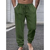 Men's Joggers Trousers Casual Pants Textured Pants Drawstring Elastic Waist Textured Plain Comfort Breathable Full Length Daily Outdoor Holiday Vacation Casual Black White Micro-elastic