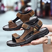 billige Utendørs sandaler-Brune herresandaler med borrelås, fritidssko for utendørs bruk, perfekt for sommerferier og stranddager