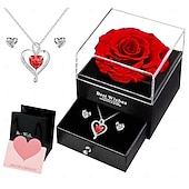 cheap Down to $30-Preserved Flowers Gift for Mom from Son or Daughter, Incl 4 Rose and Heart Necklace, Ideal Gifts Birthday, Mother's Day, Valentine's Day, Christmas for Grandma for Her, Women, Wife