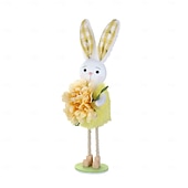 cheap Easter Basket Stuffers-Easter Basket Stuffers Easter Bunny Decorations for Home, Handmade Standing Rabbit Figurines with Flowers, Cute Spring Easter Decor for Tiered Tray, Table, Shelf, Mantle