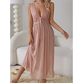 Χαμηλού Κόστους Γυναικεία Νυχτικά &amp; Sleepshirts-Γυναικεία Νυχτικιά Καθημερινό Ανατομικό Μονόχρωμες Δαντέλα Καθημερινά Σπίτι Αμάνικο Λαιμόκοψη V Μαύρο Λευκό Κρασί Βαθυγάλαζο Πράσινο του τριφυλλιού Καλοκαίρι Άνοιξη Κανονικό