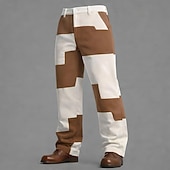 preiswerte Herrenanzughose mit 3D-Druck-Herren Geometrisch Farbblock Abstrakt Hose Anzughose Mittlere Taille Lässig Outdoor Alltagskleidung Relaxed Fit Anzughose mit flacher Vorderseite und Seitentaschen Frühling Herbst 3D-Druck Braun Grün