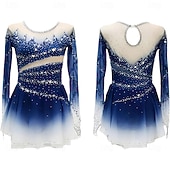 abordables Robes de Patinage Artistique-Robe de patinage artistique Femmes Patinage Robe Violet Noir Rouge Patchwork Trou de pouce Haute Élasticité Entraînement Compétition Tenue de Patinage Classique cristal pailleté manche longue