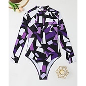 Χαμηλού Κόστους Rash Guards One Pieces-Γυναικεία Μεσαίου Πάχους Προστατευτικά Προστατευτικά Ονόματος One Pieces Rash Guards Μαγιό Γεωμετρικό Κουμπώσου Προστασία UV Ελαστικό Μακρυμάνικο Μαγιό Κορμάκι Σέρφινγκ Καταδύσεις Κολύμβηση Καλοκαίρι